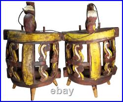 Pair of Chinese China Polychrome wood Miniature Dragon Carnival Circus Cages