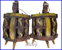 Pair of Chinese China Polychrome wood Miniature Dragon Carnival Circus Cages