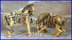 Pair of Horses Sculptures Figurines Hand Carved In Italy (Stone) Very Old