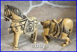 Pair of Horses Sculptures Figurines Hand Carved In Italy (Stone) Very Old