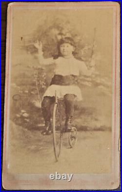 Penny Farthing High Wheel Bicycle Trick Rider Harriet Martell cdv by Eisenmann