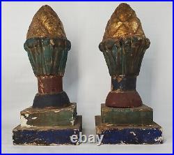 Poly chrome antique carved wooden finials circus carnival OLD paint folk art