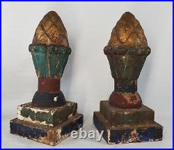 Poly chrome antique carved wooden finials circus carnival OLD paint folk art