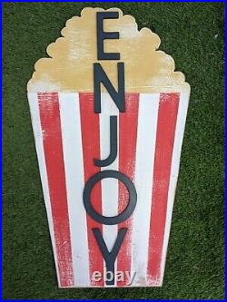 Popcorn Sign ENJOY Shabby Vintage Style prop party circus Showman movie film