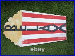 Popcorn Sign RELAX Shabby Vintage Style prop party circus Showman movie film C1