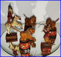 RARE 18 Piece Set Antique Victorian Hand-Carved Painted Folk Art Circus Figures