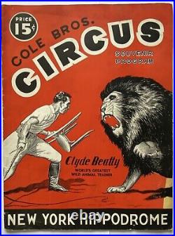 RARE ANTIQUE Cole Bros Circus Clyde Beatty NY Hippodrome Souvenir Program 1937