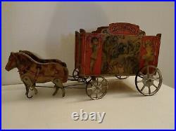 RARE Antique 1910 Gibbs Tin Toy Wood Litho #53 Pony Circus Wagon metal display