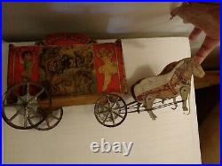RARE Antique 1910 Gibbs Tin Toy Wood Litho #53 Pony Circus Wagon metal display
