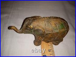 RARE Antique 6 Solid Cast Iron Circus Elephant Figurine Statue Gold Gilt