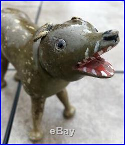 RARE Antique Schoenhut Circus Wolf with Glass Eyes and Cloth Tail