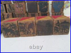 RARE Antique Vintage Wooden Childrens Blocks Nursery Rhyme Circus Train Alphabet