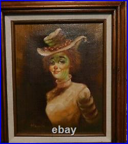 RARE FEMALE CLOWN BY HOPPIN/ OIL ON CANVAS SIGNED 12x14/ CIRCUS