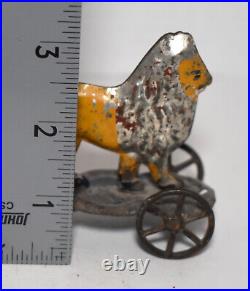 RARE Vintage Antique Early Circus Tin Lion Pull Toy on Platform Cart