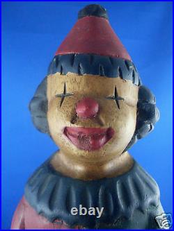 RARE Vintage HAND-CARVED HAND-PAINTED Solid WOODEN CIRCUS CLOWN Statue In Aust