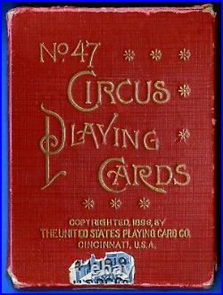 RARE c1900 ANTIQUE No. 47 CIRCUS PLAYING CARDS by USPCC 52 + JOKER + BOX VGC