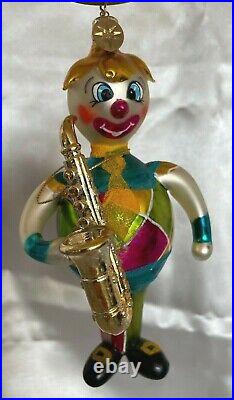 Radko Italian Vintage Glass Bobo Clown With Saxophone Christmas Ornament