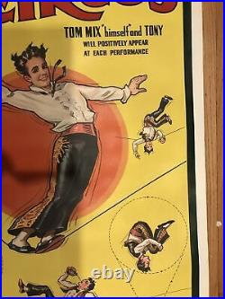 Rare Antique 1936 Tom Mix Tony Circus Don & Bouncing Wire Tightrope Poster Linen