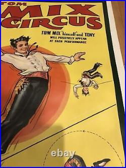 Rare Antique 1936 Tom Mix Tony Circus Don & Bouncing Wire Tightrope Poster Linen