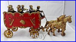 Rare Antique Kenton Cast Iron Overland Circus Horse Drawn Band Toy Wagon