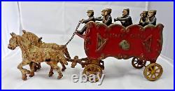 Rare Antique Kenton Cast Iron Overland Circus Horse Drawn Band Toy Wagon
