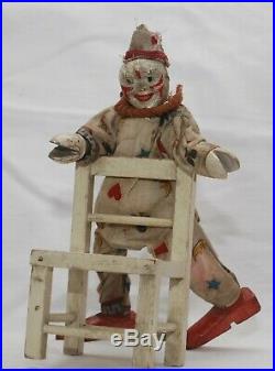 Rare Antique Schoenhut Humpty Circus 8 Wooden Clown 1903 With Chair No Ears