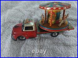Rare Antique Tn Nomura Tin Toy Litho Circus Carousel Truck Friction Drive