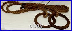 Rare Antique Vintage Circus Gymnastic Gymnist Gym Rings Cast Iron Leather Hemp