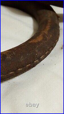 Rare Antique Vintage Circus Gymnastic Gymnist Gym Rings Cast Iron Leather Hemp