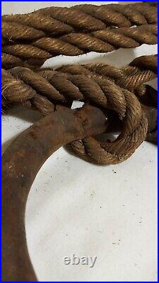 Rare Antique Vintage Circus Gymnastic Gymnist Gym Rings Cast Iron Leather Hemp