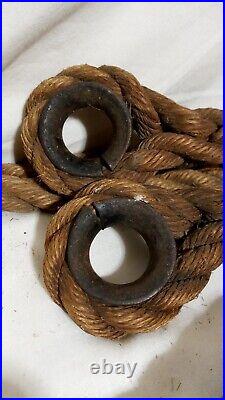 Rare Antique Vintage Circus Gymnastic Gymnist Gym Rings Cast Iron Leather Hemp