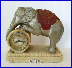 Rare Antique Vintage Marblesque Lux Circus Elephant Figural Shelf Mantle Clock