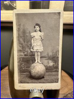 Rare CDV Photo ID'd GIRL ACROBAT Balancing on Ball Circus & Sideshow Pawnee Bill