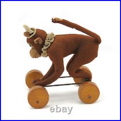 Rare Early STEIFF Felt Circus Monkey on Wheels Pull Toy c. 1913