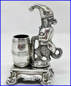 Rare Novelty German Silver Performing Circus Dog Match or Toothpick Holder 1880