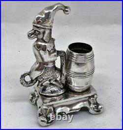 Rare Novelty German Silver Performing Circus Dog Match or Toothpick Holder 1880