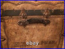 Rare Old Leather Circus Trunk Chest Studs Signed Chapman Shipping Ok