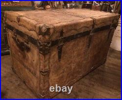 Rare Old Leather Circus Trunk Chest Studs Signed Chapman Shipping Ok
