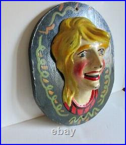 Rare Original Polychrome Circus Metal / Wood Carnival Face