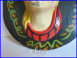 Rare Original Polychrome Circus Metal / Wood Carnival Face