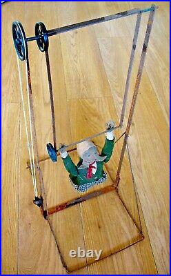 Rare original old antique Victorian mechanical Circus Acrobat Trapeze Artist toy