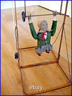 Rare original old antique Victorian mechanical Circus Acrobat Trapeze Artist toy