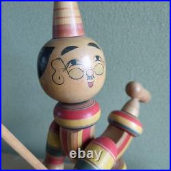 Retro Kokeshi Circus Wooden Doll Antique Inlaid Stand Height 37 5 cm