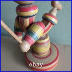 Retro Kokeshi Circus Wooden Doll Antique Inlaid Stand Height 37 5 cm