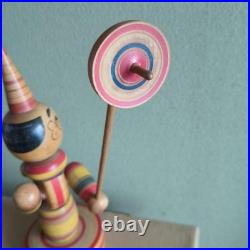 Retro Kokeshi Circus Wooden Doll Antique Inlaid Stand Height 37 5 cm