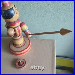 Retro Kokeshi Circus Wooden Doll Antique Inlaid Stand Height 37 5 cm