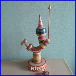 Retro Kokeshi Circus Wooden Doll Antique Inlaid Stand Height 37 5 cm