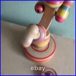 Retro Kokeshi Circus Wooden Doll Antique Inlaid Stand Height 37 5 cm
