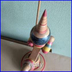 Retro Kokeshi Circus Wooden Doll Antique Inlaid Stand Height 37 5 cm