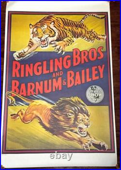 Ringling Brothers And Barnum & Bailey Antique Circus Poster 23.5x36 RARE